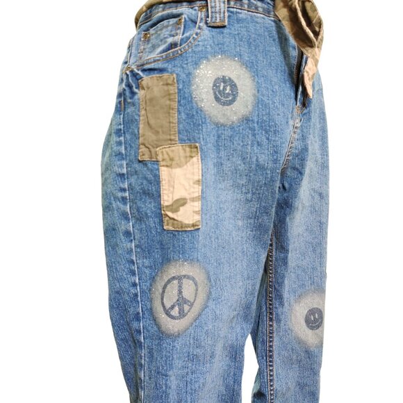 Vintage Faded Glory Girls Plus Jeans Flare Leg Camo Patch y2K Denim Blue Sz 16.5 - Picture 3 of 11